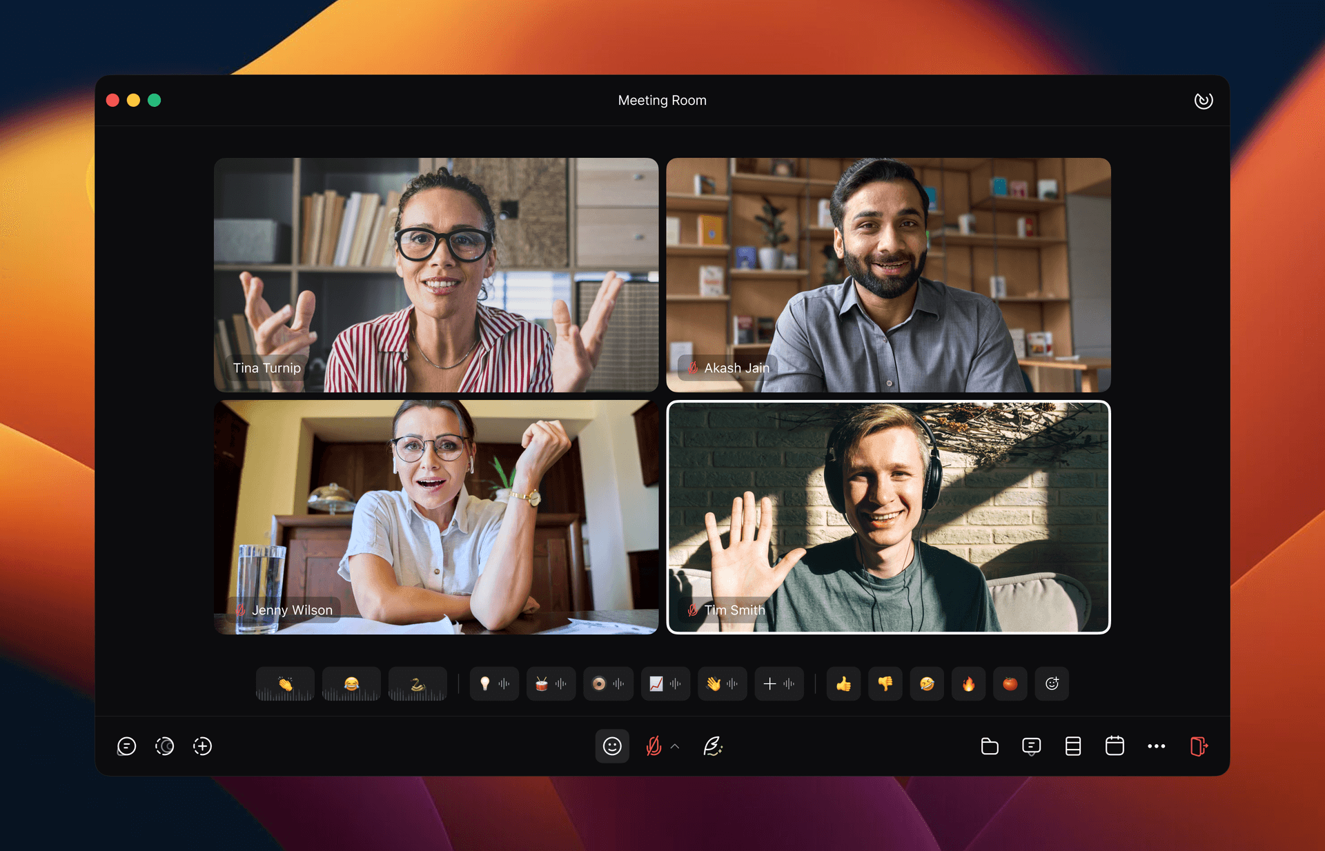 Video meeting with teammates and collaboration controls