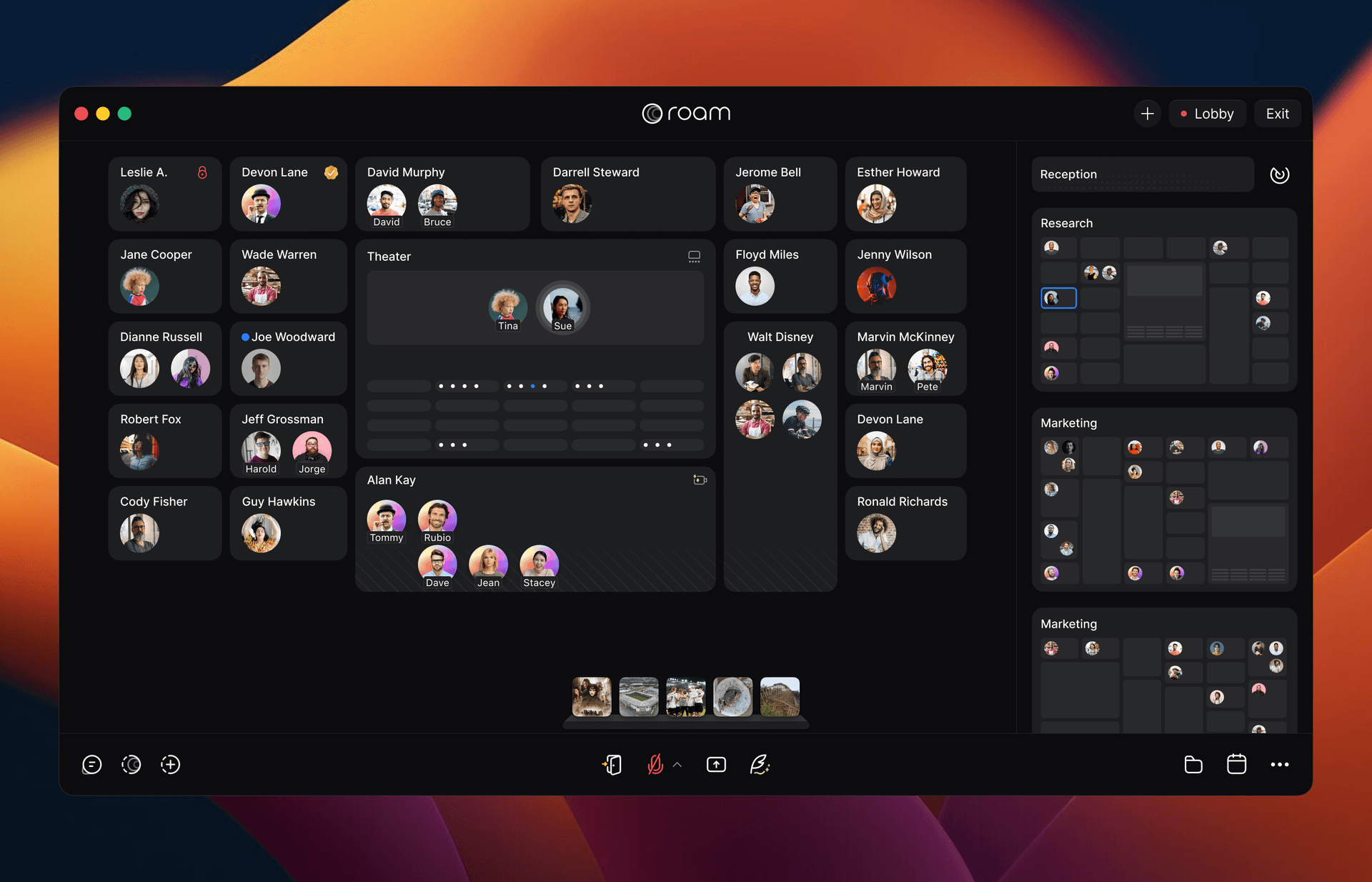Live office map with teammate presence and room activity